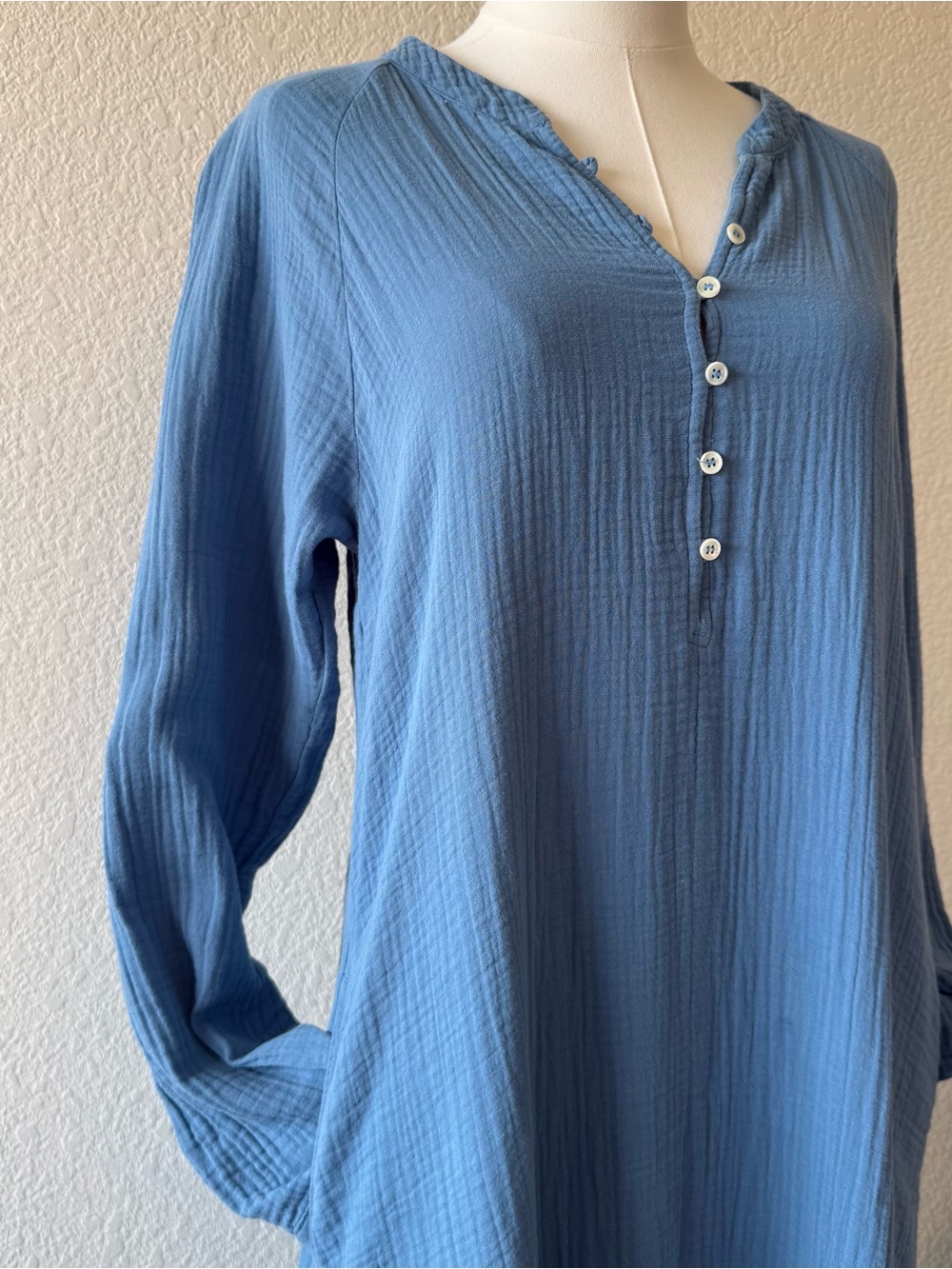 XIRENA Tabitha Dress Blue Medium Cotton Gauze Long Sleeve Midi - Picture 3 of 7